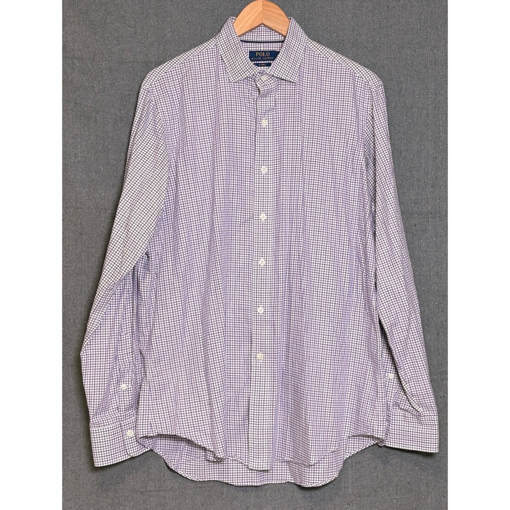 Polo Ralph Lauren Mens RL Twill Button Down Shirt Purple Check Long Sleeve L